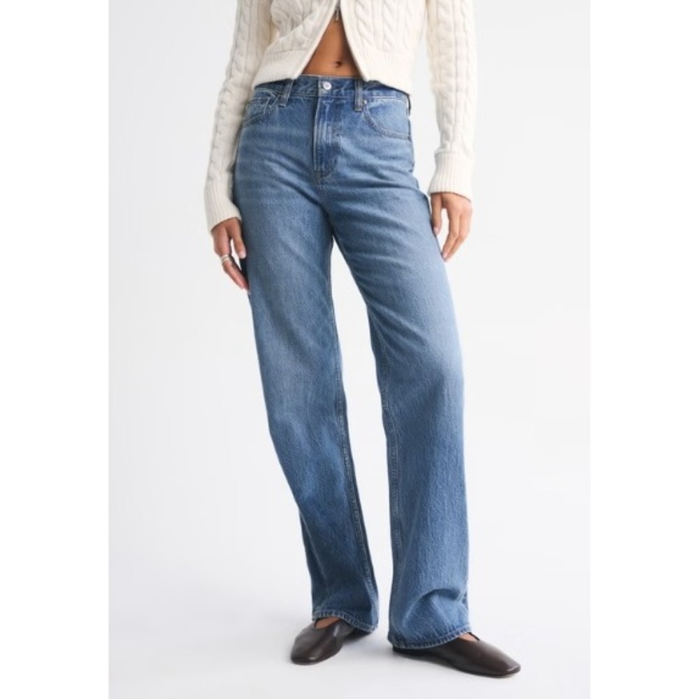 Abercrombie & Fitch The Loose High Rise Blue Jeans Distressed Blue Womens 27/4S
